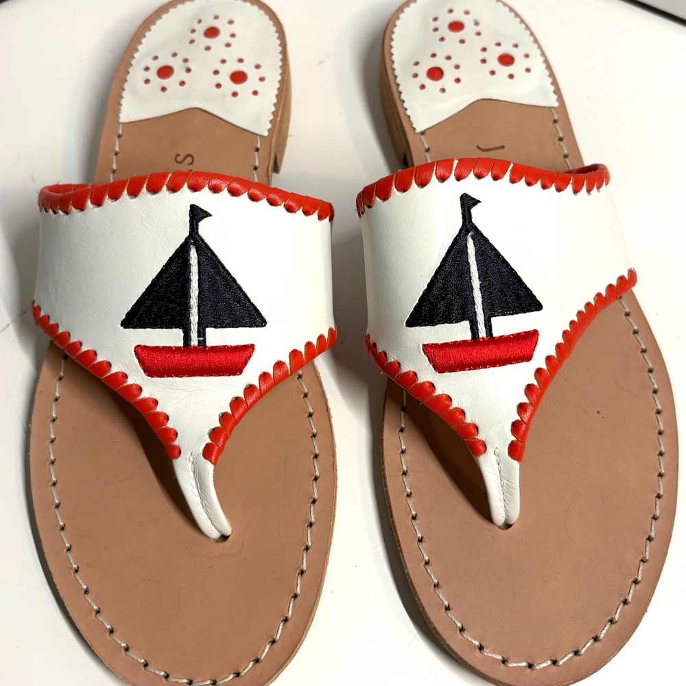 Jack Rogers Women's White‎ Sailboat Leather Thong Sandals in Size 6.5